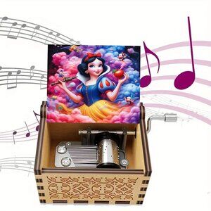 🎵 Snow White Hand Crank Wooden Music Box – Vintage Style Collectible Gift 🎵